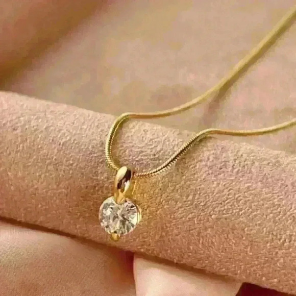 Moissanite Solitaire Pendant Necklace – 18K Gold Filled - Picture 1 of 3